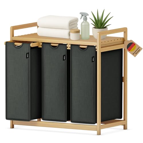 XMHome wäschekorb 3 fächer 148L großer quadratischer Wäschesammler aus Bambus Wäschebox optisch ansprechender Wäschesortierer in 77.5X41.3X77.5 CM Dunkelgrau XMHome wäschekorb 3 fächer 148L großer quadratischer Wäschesammler aus Bambus Wäschebox optisch ansprechender Wäschesortierer in 77.5X41.3X77.5 CM Dunkelgrau von XMHome