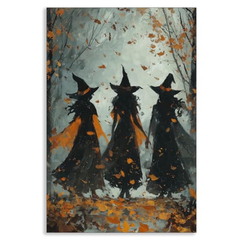 XMJJQQ Hexen-Halloween-Wandkunst, Stimmungsvolle drei Hexen in fallenden Blättern, Wald-Poster, dunkle Akademie, Gothic-Wanddekoration, rustikaler Herbstdruck, gruseliges Bild für Schlafzimmer, 30,5 x XMJJQQ Hexen-Halloween-Wandkunst, Stimmungsvolle drei Hexen in fallenden Blättern, Wald-Poster, dunkle Akademie, Gothic-Wanddekoration, rustikaler Herbstdruck, gruseliges Bild für Schlafzimmer, 30,5 x von XMJJQQ