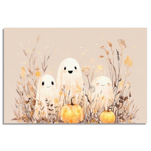 XMJJQQ Niedlicher lächelnder Geist, Leinwand-Kunst, Herbstkürbisse, ästhetisches Poster, freundliches Halloween-Geisterbild für Kinderzimmer, gemütliches beigefarbenes Ernte-Herbstsaison XMJJQQ Niedlicher lächelnder Geist, Leinwand-Kunst, Herbstkürbisse, ästhetisches Poster, freundliches Halloween-Geisterbild für Kinderzimmer, gemütliches beigefarbenes Ernte-Herbstsaison von XMJJQQ