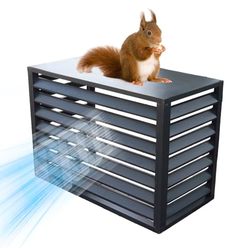 XMLYSMYS Klimaanlage Abdeckung Aluminium Schutzgitter für Wärmepumpen, Sichtschutzzaun, Diebstahlschutz, Geräuschreduzierung, Versteckter Blumenständer(Black) von XMLYSMYS