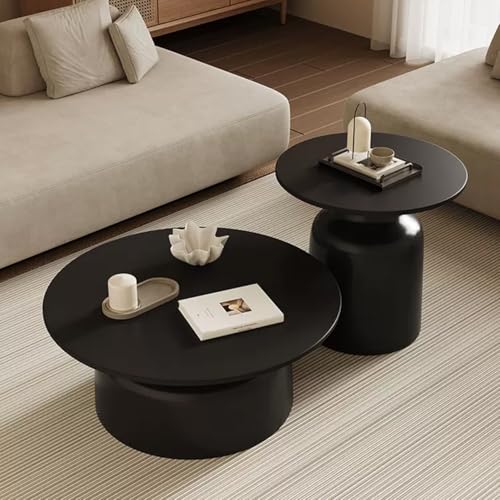 XMLYSMYS Runder Couchtisch, Wohnzimmertisch 2er-Set, Moderner Couchtisch fürs Wohnzimmer, Teetisch, Sofa-Beistelltisch für Wohnzimmer und Schlafzimmer(Black) von XMLYSMYS