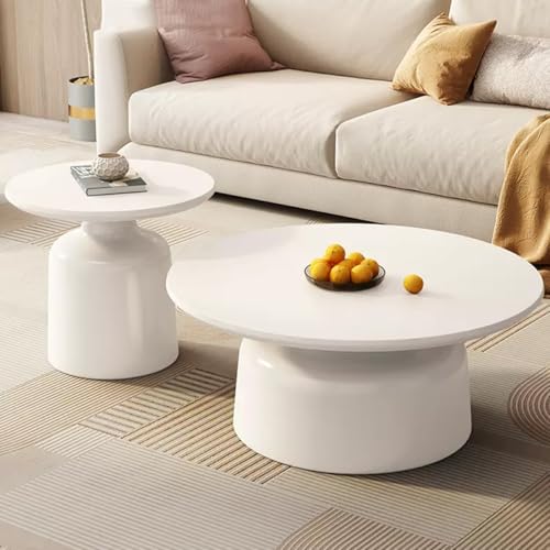 XMLYSMYS Runder Couchtisch, Wohnzimmertisch 2er-Set, Moderner Couchtisch fürs Wohnzimmer, Teetisch, Sofa-Beistelltisch für Wohnzimmer und Schlafzimmer(White) von XMLYSMYS