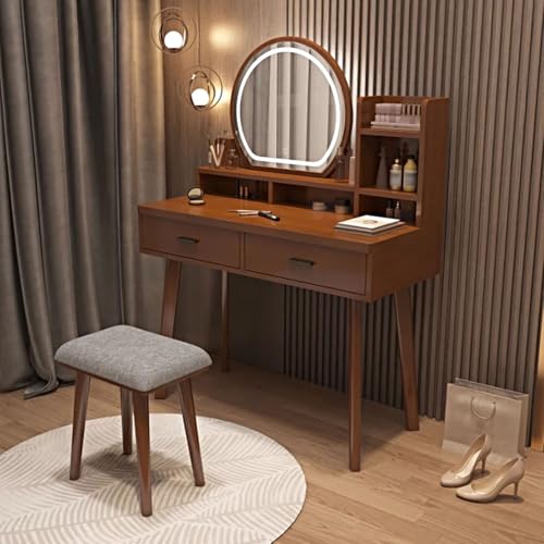 XMLYSMYS Schminktisch mit Touch-Light-Spiegel, Schminktisch mit Hocker, Frisiertisch für Schlafzimmer Von Mädchen Und Frauen(Brown,80cm/31.5in) von XMLYSMYS