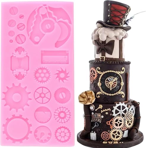 XMOLDNMS Steampunk Gear Fondant Form Zahnräder Zähne Silikonformen für Kuchendekoration Cupcake Topper Schokolade Süßigkeiten Polymer Clay Gum Paste von xmoldnms