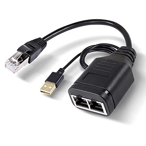 RJ45 Ethernet Splitter 1 Stecker auf 2 Buchsen Netzwerk Adapter 8P8C LAN Internet Verlängerungskabel mit USB Stromkabel für Cat5/5e/6/7-2 Ports Gleichzeitiges Arbeiten-30cm von XMSJSIY