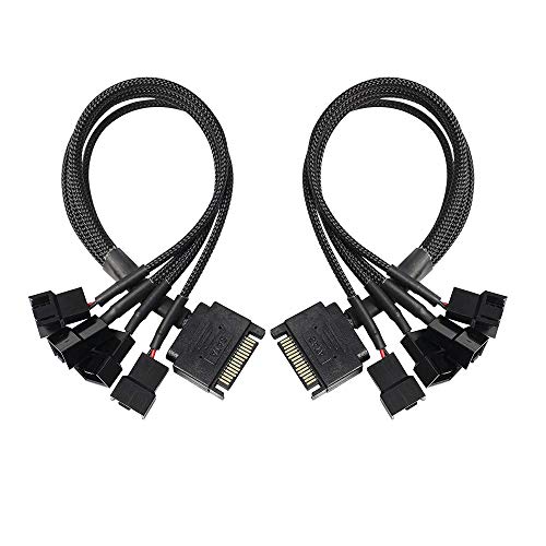 SATA Auf 3/4-Poligen Lüfteradapter, 15-Polig SATA Auf 4 X 3/4-Polig 12-V-PC-Gehäuselüfter-Verteiler, Verlängerungskabel, Stromkabel-Adapter, 28 Cm, 2 Stück von XMSJSIY