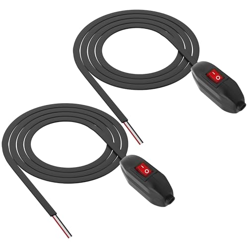 XMSJSIY 3A 12V 24V Inline Schnur Schalter EIN/AUS Drucktaste Wippe Kippschalter mit Prewire Red LED für Lamp Anschluss - 0.7M/2.29FT -2PCS von XMSJSIY