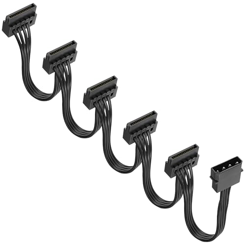 XMSJSIY 4-Pin IDE auf SATA Stromkabel IDE Stecker auf 5 x 15 Pin SATA weibliche Splitter Netzteil Kabel Konverter auf SATA Verlängerungskabel für DIY PC Server Festplatte Festplatte von XMSJSIY