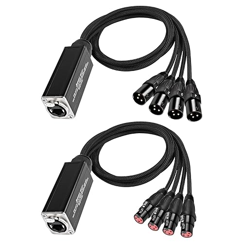 XMSJSIY Audio Schlange 4-Kanal 3-Pin XLR Extender Multi Netzwerk Empfänger zu Ethercon Kabel für DMX512 XLR männlich/weiblich zu RJ45 weiblich über geflochtene Cat5/6/6e Stadium Aufnahme -2PCS von XMSJSIY