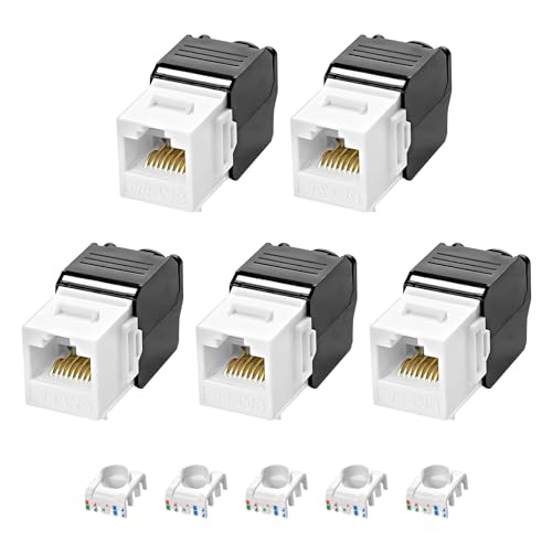 XMSJSIY CAT6A Keystone Jack RJ45 Modul Sockel 10 Gbps Werkzeugfreies Cat6A Netzwerk Panel Modul Snap-in Verschluss Keystone RJ45 Modul Ethernet Kabel Adapter - 5PCS von XMSJSIY