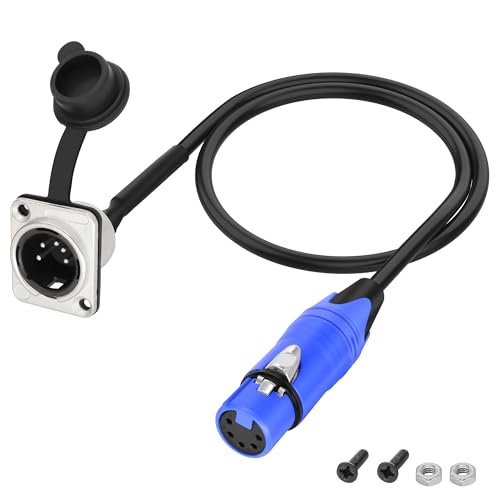 XMSJSIY D-Typ XLR 5Pin auf XLR 5Pin Mikrofonkabel XLR Stecker auf Buchse Panel Mount mit wasserdichter Abdeckung geschirmte Verlängerung Lautsprecher Kabel XLR Mic Sockel - 50CM/1.64FT (5Pin) von XMSJSIY