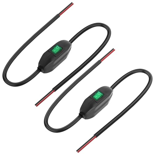 XMSJSIY Inline Schnur Schalter 12V 24V/3A Umschalten Ein/Aus Wippknopf Schalter mit Prewire auf beiden Enden grüne LED für Lampe 0.5M/1.6FT 2PCS von XMSJSIY