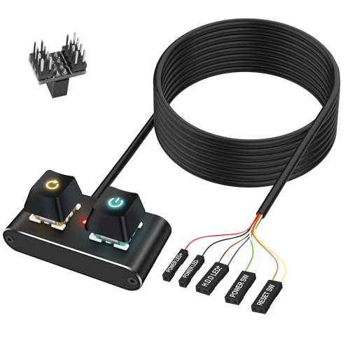 XMSJSIY PC Power-Taste Desktop Computer externer Netzschalter mit RGB-Licht ON/OFF und Reset-Schalter Power Button Verlängerungskabel für Computer Motherboard - 2M / 6.56FT von XMSJSIY