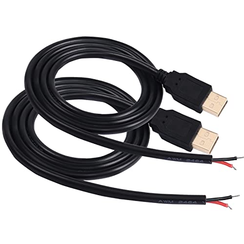 XMSJSIY USB 2.0 Stecker, blankes Kabel, Pigtail, offenes Ende, Verlängerungskabel, 5 V, 3 A, Stromladekabel, DIY-Stecker, Ersatzkabel, 18 AWG, 2 Stück (0,3 m) von XMSJSIY