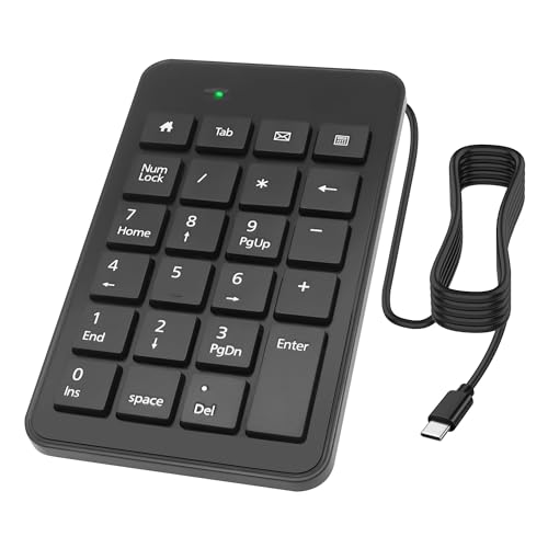 XMSJSIY USB Typ-C Nummer Pad Kabel 23 Tasten Typ-C Numerische Tastatur mit Tab, Home, E-Mail & Rechner Tasten für Laptop, PC, Desktop, Computer, Notebook von XMSJSIY