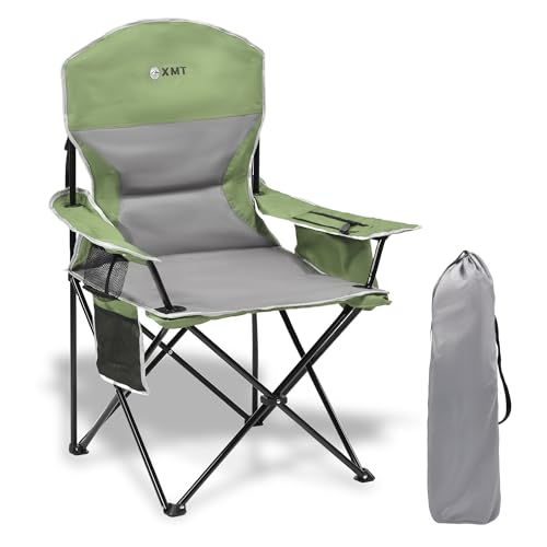 XMT Extra breite Armlehnen, tragbarer Klappstuhl mit Getränkehalter, Kühltasche, strapazierfähiges 600D-Oxford-Gewebe, unterstützt 204 kg, kompakter faltbarer Campingstuhl für Outdoor, Strand von XMT