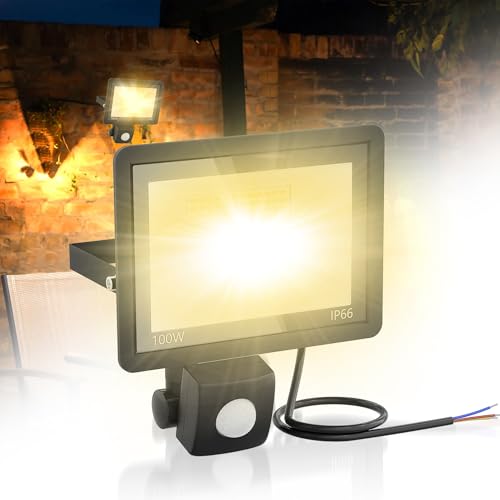 XMTECH 100W LED Strahler mit Bewegungsmelder Außen Außenstrahler, Fluter Flutlicht Scheinwerfer mit Lichtsensor für Garten Garage Warmweiß von XMTECH