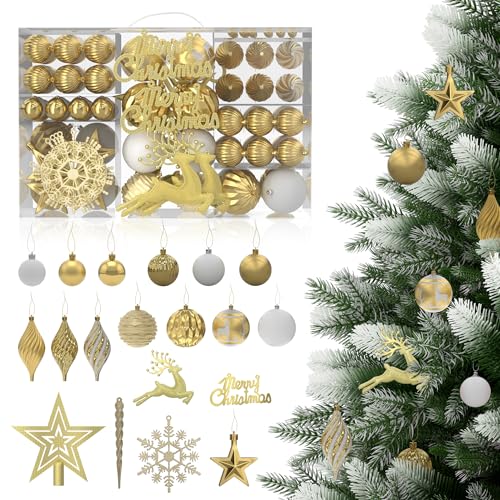 XMTECH 108er Set Gold Weihnachtskugeln Christbaumschmuck Baumkugeln, Bruchsicherer Weihnachtsbaumkugeln mit Kugelhaken Glitzerkugeln Christbaumkugeln, für Weihnachtsdeko, Party, Hochzeit & Jubiläum von XMTECH