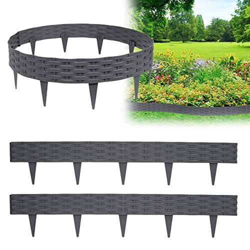 XMTECH 10m Rasenkante Beeteinfassung Gartenpalisade in Rattan-Optik, Beetumrandung Mähkante Randsteine aus Kunststoff mit 10 Elemente á 100 cm, Anthrazit von XMTECH