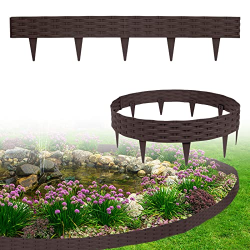 XMTECH 10m Rasenkante Beeteinfassung Gartenpalisade in Rattan-Optik, Beetumrandung Mähkante Randsteine aus Kunststoff mit 10 Elemente á 100 cm, Braun von XMTECH