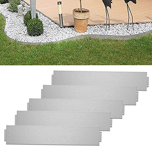 XMTECH 10m Rasenkante Metall Verzinkt Beetumrandung, 15cm Höhe Beeteinfassung Mähkante Palisade, 10 Stück 100cm x 15cm (L x H) Rasenkante Verzinkt, Silber von XMTECH