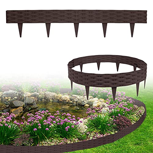 XMTECH 15m Rasenkante Beeteinfassung Gartenpalisade in Rattan-Optik, Beetumrandung Mähkante Randsteine aus Kunststoff mit 15 Elemente á 100 cm, Braun von XMTECH