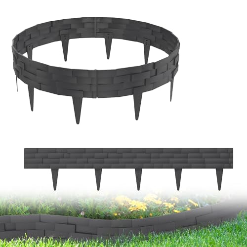 XMTECH 15m Rasenkante Beeteinfassung Gartenpalisade in Stein-Optik, Beetumrandung Mähkante Randsteine aus Kunststoff mit 15 Elemente á 100 cm, Anthrazit von XMTECH