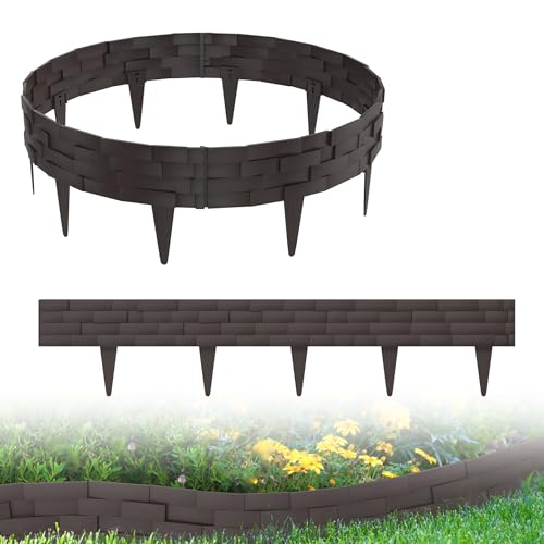 XMTECH 15m Rasenkante Beeteinfassung Gartenpalisade in Stein-Optik, Beetumrandung Mähkante Randsteine aus Kunststoff mit 15 Elemente á 100 cm, Braun von XMTECH