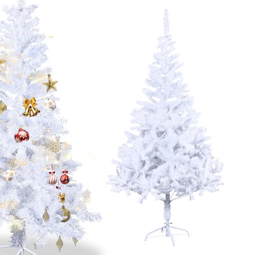 XMTECH 180 cm PVC Künstlicher Weihnachtsbaum Weiß Tannenbaum Weiß Christbaum Dekobaum mit Ständer Weihnachtsdeko Festive von XMTECH