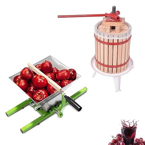 XMTECH 18L Obstpresse Weinpresse Saftpresse Mechanisch mit Pressentuch + 7L Obstmühle Traubenmühle Apfelpresse mit Handkurbel von XMTECH
