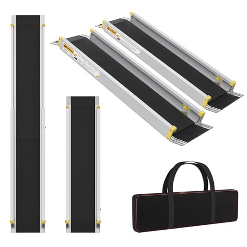 XMTECH 2 x Auffahrrampe 91-152cm Rollstuhlrampe, Aluminium Teleskoprampe mit Antirutsch Belag & Aufbewahrungsbeutel, Verstellbare Laderampe mit 300 kg, für Treppe Hindernissen Haus Schritte von XMTECH