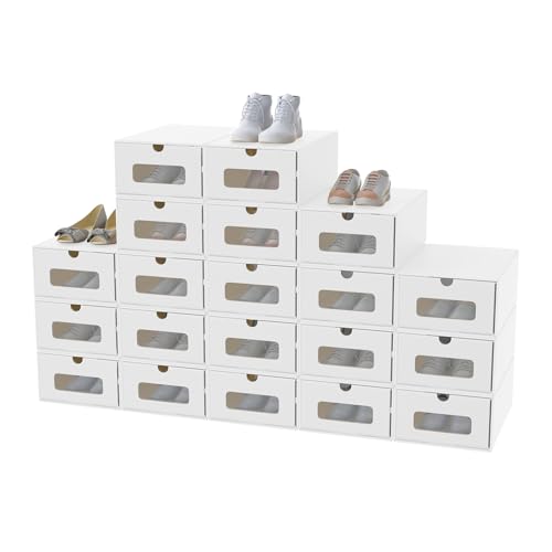 XMTECH 20 Stück Schuhaufbewahrung mit Sichtfenster Aufbewahrungsbox Schuhboxen Sneakerbox Storage Box Schuhkarton Schuhschachtel Schublade Pappe aus Kraftpapier, Weiß von XMTECH