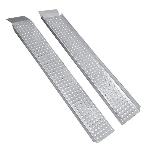XMTECH 2X Auffahrrampe bis 400kg Belastbar, Verzinkter Stahl Laderampe Verladerampe Verladeschiene Rampe Auffahrschiene Antirutsch für Auto Motorrad ATV PKW - Silber - 135 x 23 x 4,5 cm von XMTECH