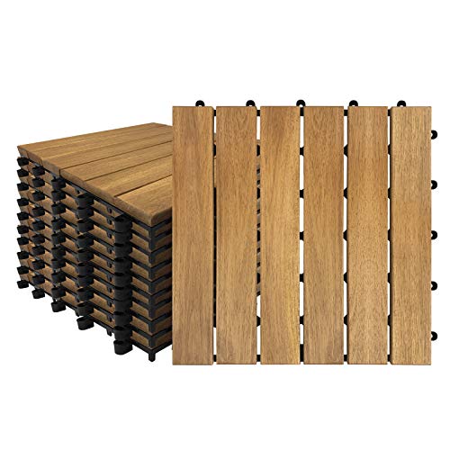 XMTECH 2m² Holzfliesen Klickfliesen – Akazien Holz Terrassenfliesen Balkonfliesen, 22er Set, 30x30cm mit Entwässerungssystem und Klicksystem (Modell A) von XMTECH