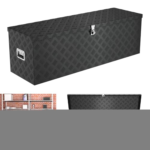 XMTECH 38L Aluminium Transportbox Aufbewahrungsbox Aluminiumkoffer Aluminiumbox Truckbox, Schwarz Lagerkiste Transportkoffer Deichselbox Werkzeugkasten von XMTECH