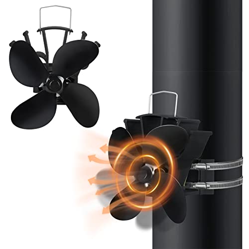 XMTECH 4-Blade Kaminventilator mit Ersatzteil Ring, Kaminlüfter Leiser Kamin Ventilator Ofenventilator Ohne Strom, Holzofenventilator Geräuscharmer Betrieb,Wärmebetriebener für Holzofen, Kamin von XMTECH