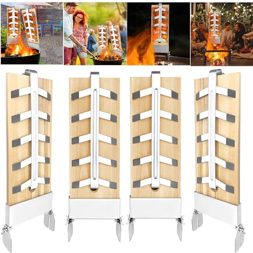 XMTECH 4 Stück Flammlachsbretter mit Edelstahl-Halterung, Lachsbretter Räucherbrett für Lachsfilet, Grillplanke Neigung Verstellbar für Camping Feuerschale zum Grillen Outdoor Grill XMTECH 4 Stück Flammlachsbretter mit Edelstahl-Halterung, Lachsbretter Räucherbrett für Lachsfilet, Grillplanke Neigung Verstellbar für Camping Feuerschale zum Grillen Outdoor Grill von XMTECH
