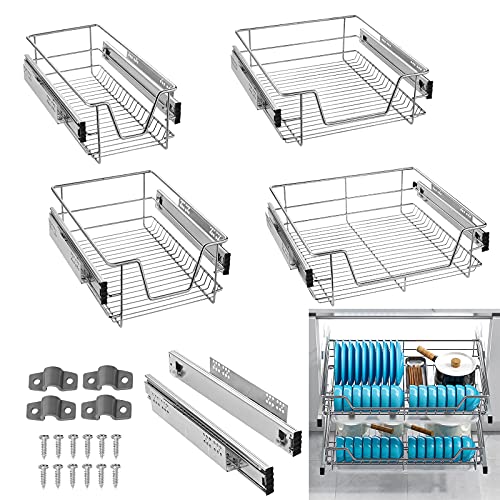XMTECH 4 Stück Küchen Regal Teleskopschublade Küchenschublade Schlafzimmerschublade Schrankauszug Ausziehbare Ablage Geeignet für 40cm Schränke(Tatsächliche Breite 37cm) von XMTECH