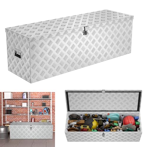 XMTECH 60L Aluminium Transportbox Aufbewahrungsbox Aluminiumkoffer Aluminiumbox Truckbox, Silber Lagerkiste Transportkoffer Deichselbox Werkzeugkasten von XMTECH