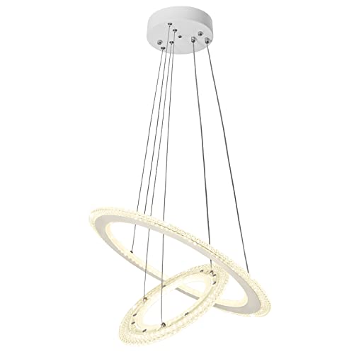 XMTECH 64W LED Kronleuchter Kristall 2 Ring Hängelampe Deckenlampe Pendelleuchte Höhenverstellbar Dimmbar mit Fernbedienung Hängeleuchte für Wohnzimmer Schlafzimmer Esszimmer von XMTECH