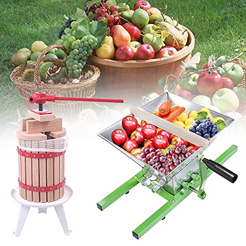 XMTECH 6L Obstpresse Weinpresse Saftpresse Mechanisch mit Pressentuch + 7L Obstmühle Traubenmühle Apfelpresse mit Handkurbel von XMTECH