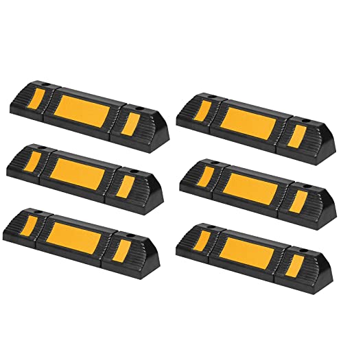 XMTECH 6er Radstopper für garage Reifenstopper Anfahrschutz Parkstopper, Gummi Parkbegrenzung für Parkplätze Garagen, mit Reflexionsstreifen Schwarz-Gelb, 60 x 12 x 10 cm (6 Stück) von XMTECH