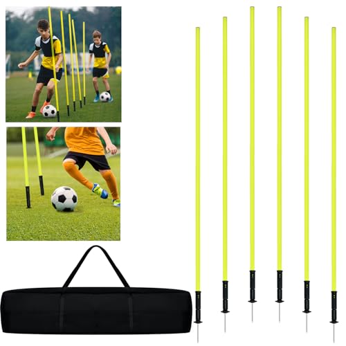 XMTECH 6er Slalomstangen Set - 1.5m Slalom Stangen mit 10 cm Lange Metallspitze und Tragetasche, Sprunghafte Agilität Stangen Hürdenstangen für Fußballtraining Tormarkierung Slalomtraining von XMTECH