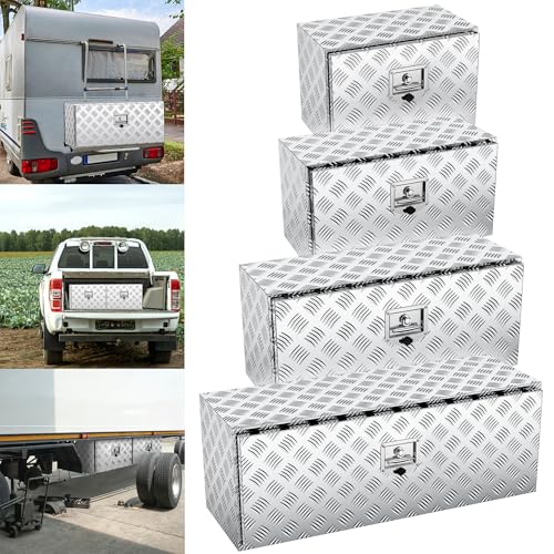 XMTECH Alu Unterbaubox Unterboden-Lkw-Box Truckbox Transportbox, Pickup-Aufbewahrungsbox Alu Anhängerkiste, Wasserdicht Lagerkiste Transportkoffer Werkzeugkasten mit Schlüssel, 76 x 36 x 40,5 cm von XMTECH
