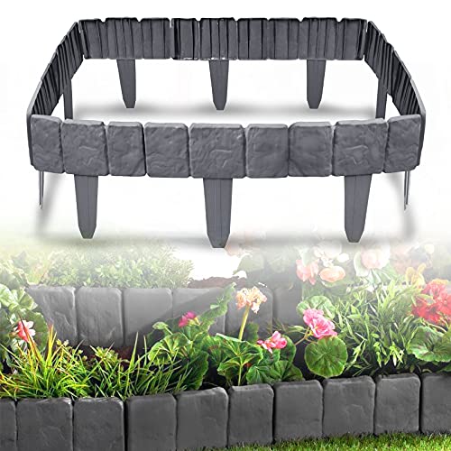 XMTECH Anthrazit Rasenkante in Steinoptik, 15 m Beetumrandung Mähkante Randsteine aus Kunststoff, Beeteinfassung Gartenzaun, 1 Element (L x H): 25x 23cm - 60 Stück von XMTECH
