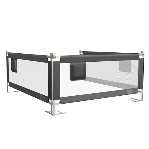 XMTECH Baby Bettgitter Rausfallschutz Boxspringbett, 150CM Kinderbettgitter zum vertikalen Heben, Kappbar Bettschutzgitter für Kinder Kinderbettschutzgitter, 1 Seite, Dunkelgrau von XMTECH