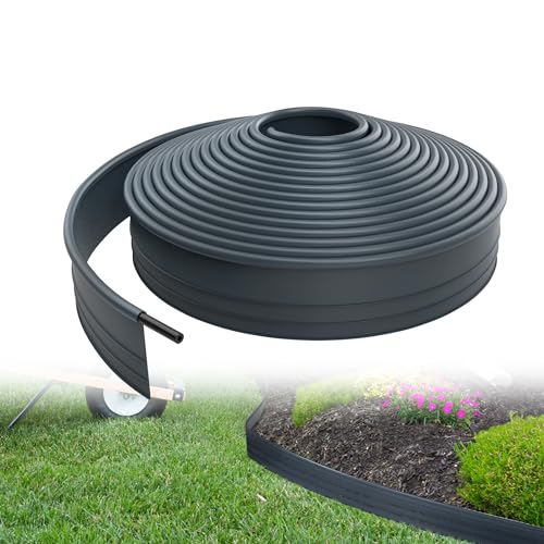 XMTECH Beeteinfassung Kunststoff Rasenkante Flexible Garten Blumenbeet Umrandung Beeteinfassungen Mähkante Beetbegrenzung Gartenumrandung, 9.6cm Hoch, Länge: 12m, Anthrazit von XMTECH