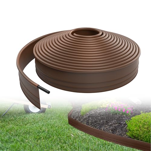 XMTECH Beeteinfassung Kunststoff Rasenkante Flexible Garten Blumenbeet Umrandung Beeteinfassungen Mähkante Beetbegrenzung Gartenumrandung, 9.6cm Hoch, Länge: 12m, Braun von XMTECH