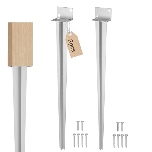 XMTECH Bodenhülse Einschlaghülse für Holzpfosten 40 x 500 mm Pfostenträger verzinkt, L-Form, Einschlagbodenhülse für Gartenprojekte – Silber (2 Stück) von XMTECH