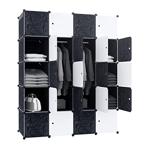 XMTECH DIY Regalsystem Kleiderschrank mit Tür Steckregal Kleiderschrank Garderobenschrank Schuhregal aus Kunststoff (20 Boxen mit Haken) von XMTECH